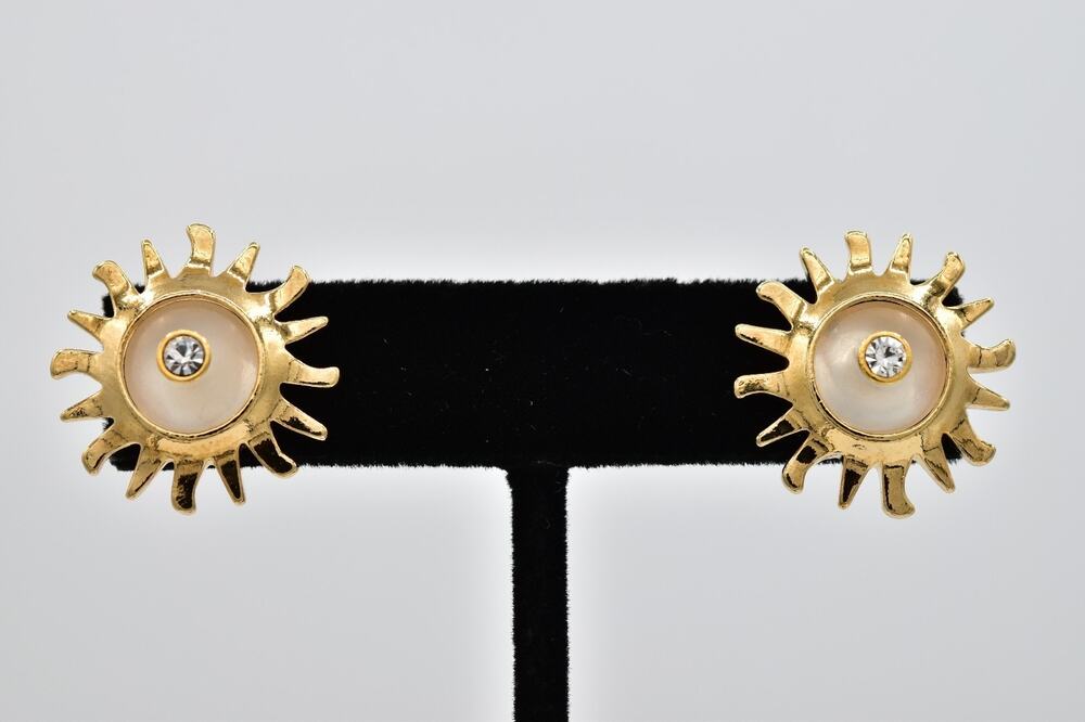 Avon Smithsonian Vintage Sunburst Sun Earrings Frosted Lucite Crystal 80s BinAZ